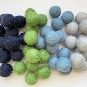 Navy, Green, Grays Felt Balls - 2.5 cm felted custom wool balls for your crafting - Bulk Wholesale DIY Nursery Garland - Wool Pom Poms Only