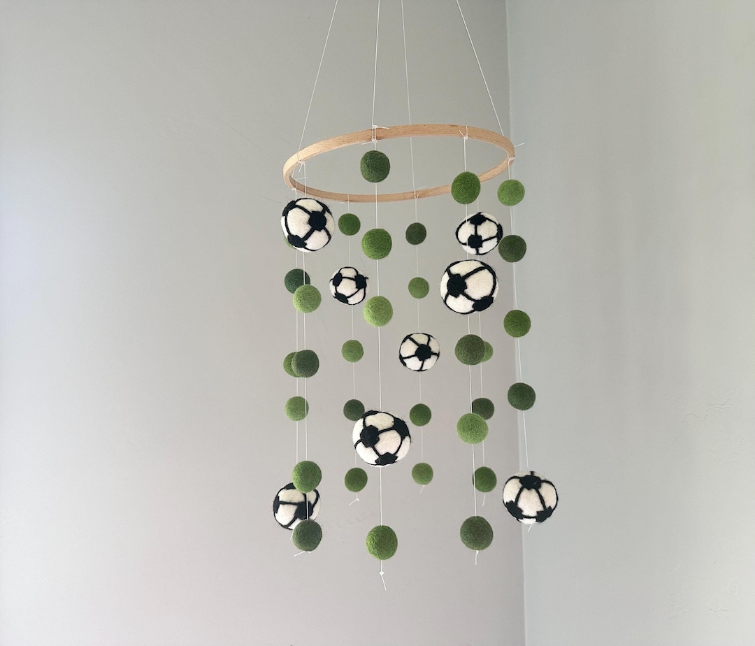 Customizable Soccer Ball Ceiling Mobile - Futbol Pitch Themed Nursery ...