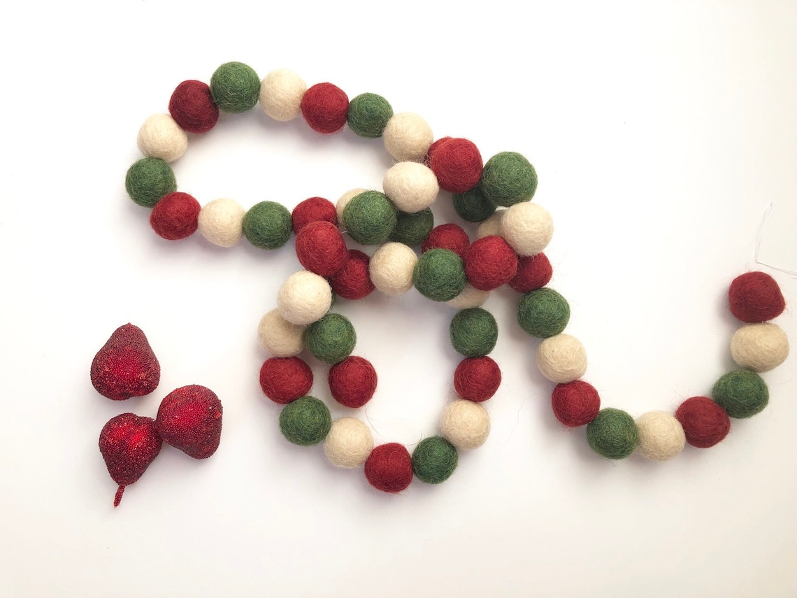 Custom Christmas Felt Ball Garland Cranberry Red Dark Green Etsy