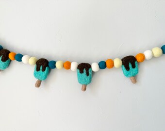 Customizable Wool Fudgesicle Garland - Popsicle Felt Ball Bunting - Sugary Decor for Birthday Party Banner - Sweet Treats Girl Nursery Decor