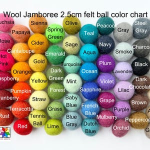 Puede incluir: Carta de colores de bolas de fieltro de 2,5 cm en varios colores, incluyendo fucsia, siena, oliva, pavo real, gris acero, turquesa, azul marino, gris, carb&oacute;n, negro, blanco, crema, marr&oacute;n, almendra, gris beige, orqu&iacute;dea, morado, mora, uva, zafiro, violeta, lila, lavanda, ciruela, turquesa, esmeralda, oro, sidra, papaya, rosa, rosa intenso, rosa claro, rosa, peon&iacute;a, salm&oacute;n, frambuesa, calabaza, ar&aacute;ndano, paja, terracota, &oacute;xido, rojo, pelota de tenis, lima, hierba, verde oscuro, bosque, salvia, aguamarina, oc&eacute;ano y chocolate negro.