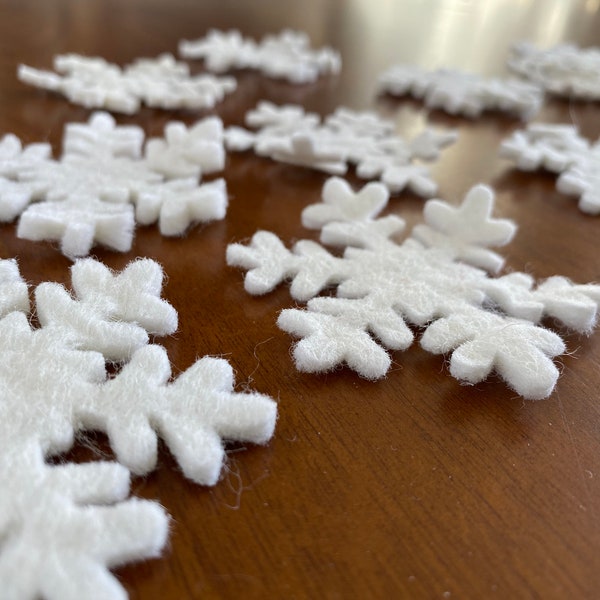 Bulk Felt Snowflakes for Holiday Crafting - Flat Felt Snow Flake Christmas Decor - White Winter Wonderland Tree Decoration - Choose Size Set