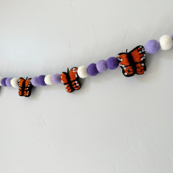 Customizable Wool Monarch Garland - Felt Butterfly Bunting - Spring Summer Banner - Childrens Birthday Party or Bedroom Decor - Choose Color