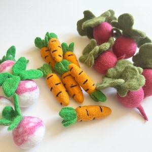 Felted Wool Vegetable Toy for Kids and Cats - Orange Carrot, Red Beet, and/or Purple Radish - Felt Kicker Toy for Kittens - Add FREE Catnip!