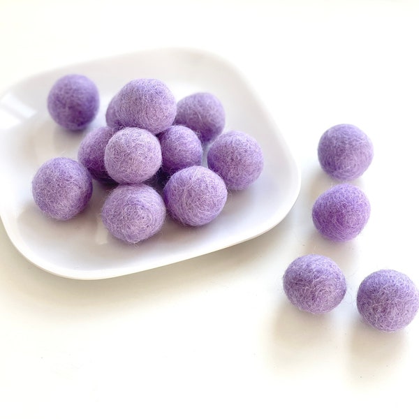 Lavender Felt Balls - 2.5 cm felted wool balls for holiday crafting - Wholesale Bulk DIY Purple Nursery Garland or Mobiles - Wool Poms Only