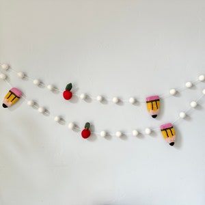 Customizable Pencil & Apple Garland - Back to School Felt Ball Banner - Classroom Party Decor - Wool Felted New Teachers Christmas Gift image 10