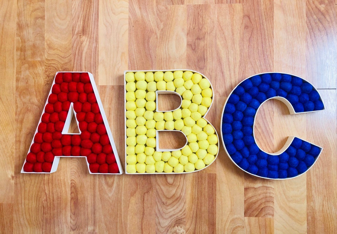 Custom ABC Felt Ball Letters Customizeable Alphabet Wall Art Etsy