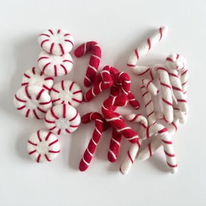 Wool Peppermint and/or Candy Cane - Needle Felted Mint Candy Cane Christmas Ornament - DIY Holiday Garlands, Tiered Tray Decor - Red & White