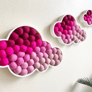 Customizable Shades of Pink Felt Ball Cloud Wall Hangings - Custom Ombre Clouds Wall Decor - Sky Theme Nursery Play Room Fuchsia Gradient