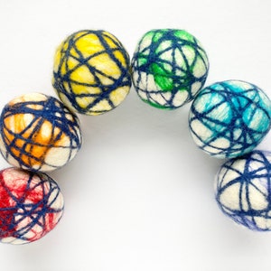 6 Premium XL Wool Dryer Balls Organic Set of 6 Extra Large Unscented / Scented Dryer Balls Organic Colorful Laundry Balls Rainbow Set image 1
