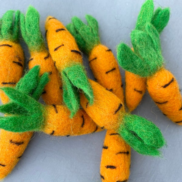 Felted Wool Carrot Toy for Cats - Orange Felt Kicker Toy for Kittens, Ferrets - Add Catnip for FREE! - Waldorf Kitchen Food Play Pretend