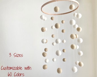 Customizable White & Cream Felt Ball Ceiling Mobile - All Neutral Baby Room Decor - Peaceful Nursery - Minimalist Either Gender - DIY Option