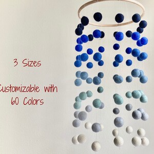 Customizable Blue Ombre Felt Ball Ceiling Mobile - Shades of Navy to White Nursery Decor - Ocean Room Art - Baby Shower Gift or DIY Activity