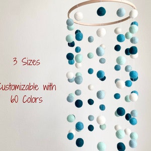 Customizable Shade of Blue Ceiling Mobile - Felt Ball Pom Nursery Decor - White Dutch Blue Mint Peacock Baby Blue - Gender Neutral - DIY Opt