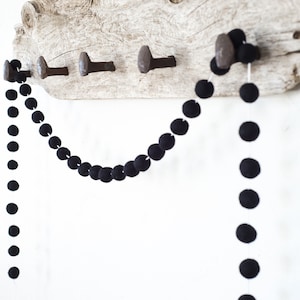 Solid Black Felted Ball Garland - Scary Dark Halloween Felt Bunting - Halloween Tiered Tray & Letterboard Banner - PomPoms on Bakers Twine