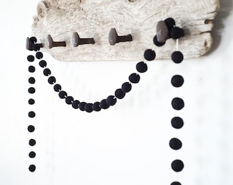 Solid Black Felted Ball Garland - Scary Dark Halloween Felt Bunting - Halloween Tiered Tray & Letterboard Banner - PomPoms on Bakers Twine