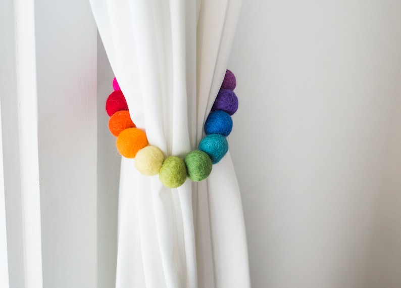 CUSTOMIZABLE Rainbow Curtain Tie Backs Felt Ball Curtain Tie Etsy