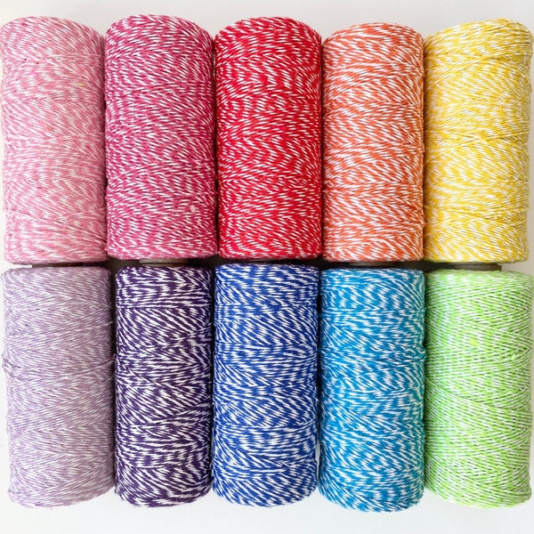 Bakers Twine Cutting - Choose your Length - Lite Pink, Dark Pink, Red, Orange, Yellow, 2 Greens, Blue, Indigo, Violet, Lavender, Gray, Black