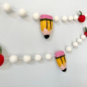 Customizable Pencil & Apple Garland - Back to School Felt Ball Banner - Classroom Party Decor - Wool Felted New Teachers Christmas Gift image 6