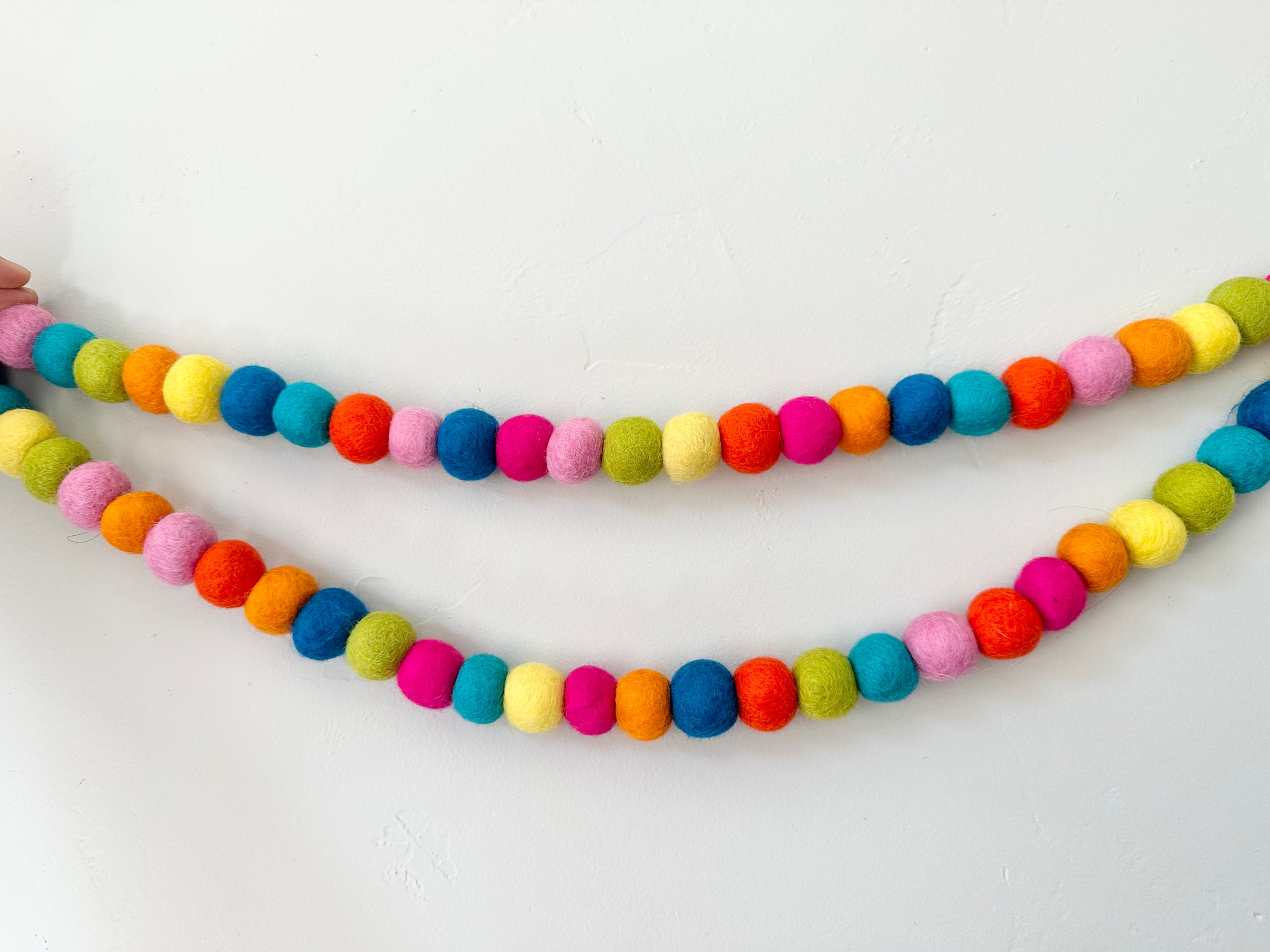 Customizable Hawaiian Inspired Felt Ball Garland Summer Tropics Felted Wool Pom Banner Bright Tropical Bunting Wall Decor for