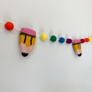 Customizable Bright Rainbow Pencil Garland - Back to School Felt Ball ...