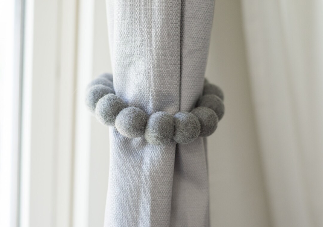 Customizable Solid Gray Curtain Tie Backs Grey Felt Ball Custom Curtain