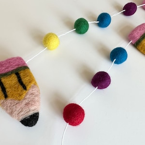 Customizable Bright Rainbow Pencil Garland - Back to School Felt Ball ...