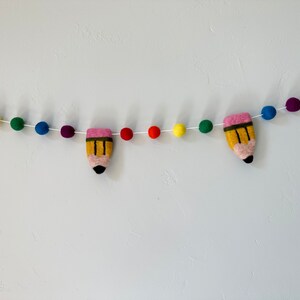 Customizable Bright Rainbow Pencil Garland - Back to School Felt Ball ...
