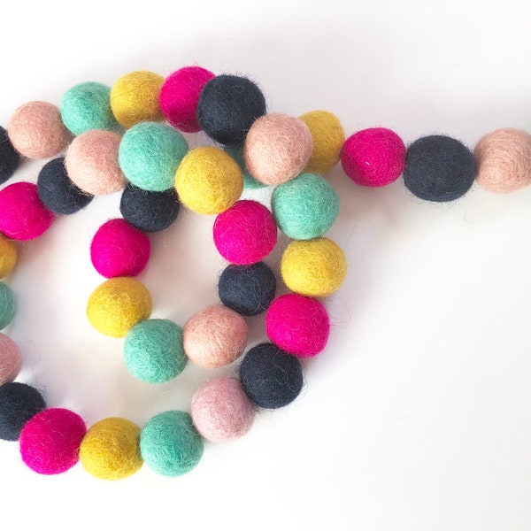 Customizable Felt Ball Garland - Bright Wool PomPom Bunting - 2.5cm Girl Nursery Decor - Birthday Party Pom Banner - Summer Bakers Twine Opt