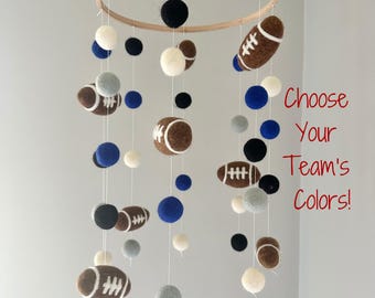 Customizable Football Ceiling Mobile - Sports Fan Themed Boys Nursery - Custom Kids Room Pom Decor - Match your Favorite NFL College Team