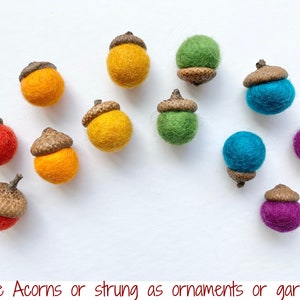 Customizable Rainbow of Wool Felted Acorns - Woodland Nursery Accent - Nature Inspired Home Decor - Bright Acorn Ornament Felt Acorn Garland