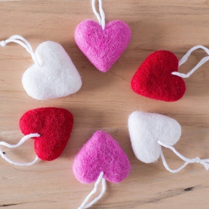 Felted Heart Ornament - Needle Felted Red Pink White Heart Set - Valentine Classroom Decoration - Valentine's Day Seasonal Tree Decor Gift