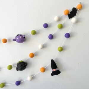 Customizable All Things Halloween Garland - Handmade Wool Felt Bat, Vampire, Witch's Hat & Cauldron with Bubbling Brew - Spooky Fall Decor