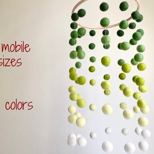 Customizable Ombre Felt Ball Ceiling Mobile - Shades of Green to White Forest Nursery - Woodland Boys Room Decor - Gradient DIY Baby Art Kit