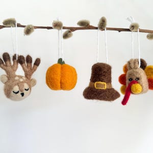 Autumn Felt Ornaments - Needle Felted Wool Fall Deer, Pilgrim Hat, Pumpkins, Turkey - 6 colors of Pumpkins - Thanksgiving or Christmas Decor
