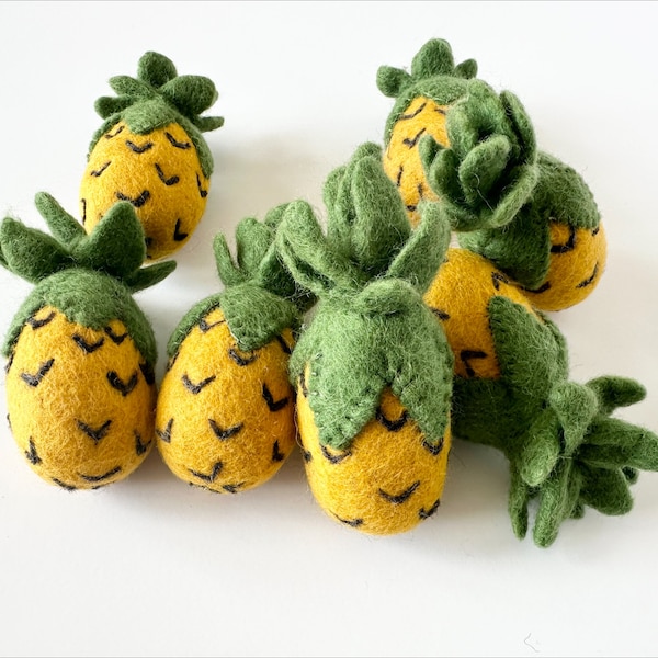 Large Pineapples - Handmade Wool Felted Whole Pineapple - DIY Garland Craft - Loose Shape Pom for Summer Decor