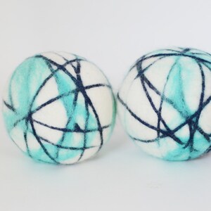 Premium Organic Wool Dryer Ball - XL Unscented or Scented Laundry Cleaning Supplies - Large Organic Felted with Aqua & Navy - Single or Set