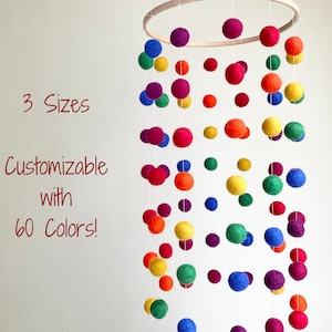 Customizable Spiral Rainbow Ceiling Mobile - Custom Choose your Colors Felt Ball Bright Baby Shower Gift or Craft - Colorful Pom DIY Option