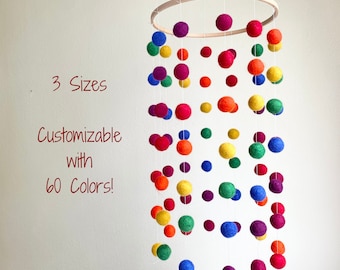 Customizable Spiral Rainbow Ceiling Mobile - Custom Choose your Colors Felt Ball Bright Baby Shower Gift or Craft - Colorful Pom DIY Option