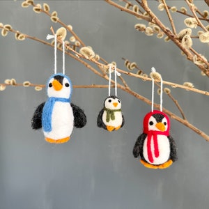 Red Green or Blue Penguin Felt Ornament - Needle Felted Winter Decor - Wool Waldorf Christmas Gift for Teacher Mom MIL Grandma - Family Set