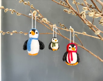 Red or Blue Penguin Felt Ornament - Needle Felted Winter Decoration - Wool Waldorf Christmas Gift for Teacher Mom MIL - Ornament or Figurine