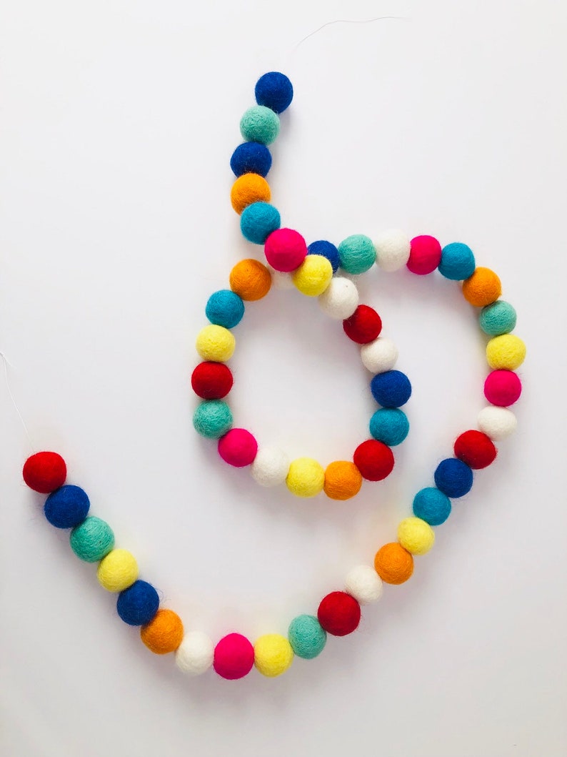 Custom Colorful Felt Ball Garland Bright Wool Pom Garland Etsy