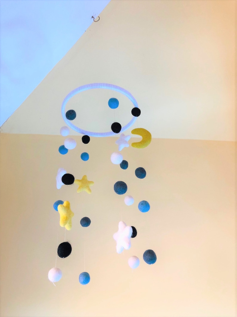 Moon & Stars Mobile Celestial Felt Nursery Mobile Neutral Etsy