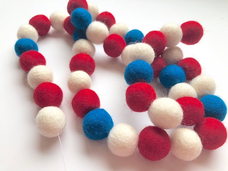 Custom Red White and Blue Felt Ball Garland Patriotic Etsy