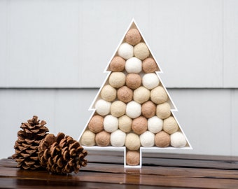 Customizeable Neutrals Felt Ball Christmas Tree - 3 Sizes - Custom Pom Pom Holiday Mantel Decor - Seasonal Tree Wall Hanging or Shelf Sitter