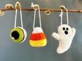 Felt Ghost or Candy Corn Ornament - Spooky Eyeballs Felted Ornament - Loose Shaped Pom for Halloween Decorations - Creepy Eye Ball hanger