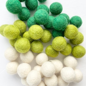 Christmas or St Patricks Colored Felt Balls - Bulk 2.5 cm felted wool for crafting - DIY Green Lime White Garland Making - Poms Only