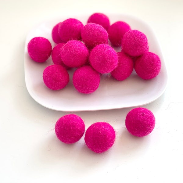 Hot Pink Felt Balls - 2.5 cm felted wool balls for holiday crafting - Wholesale Bulk Felt Balls - DIY Pink Nursery Garland - Wool Poms Only