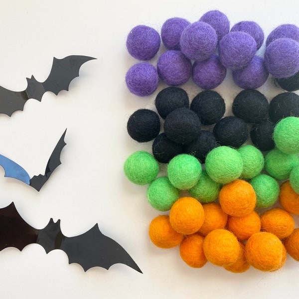 Mix n Monster Mash Felt Balls - 2.5 cm felted custom wool balls for your crafting - Bulk Felt Balls - DIY Halloween Garland - Wool Poms Only