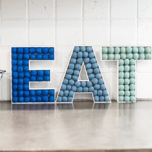 Customizable EAT Felt Ball Word for Kitchen Dining Room Decor - 3 Sizes - Custom Letter Wall Hanging / Shelf Sitters - Choose your Colors